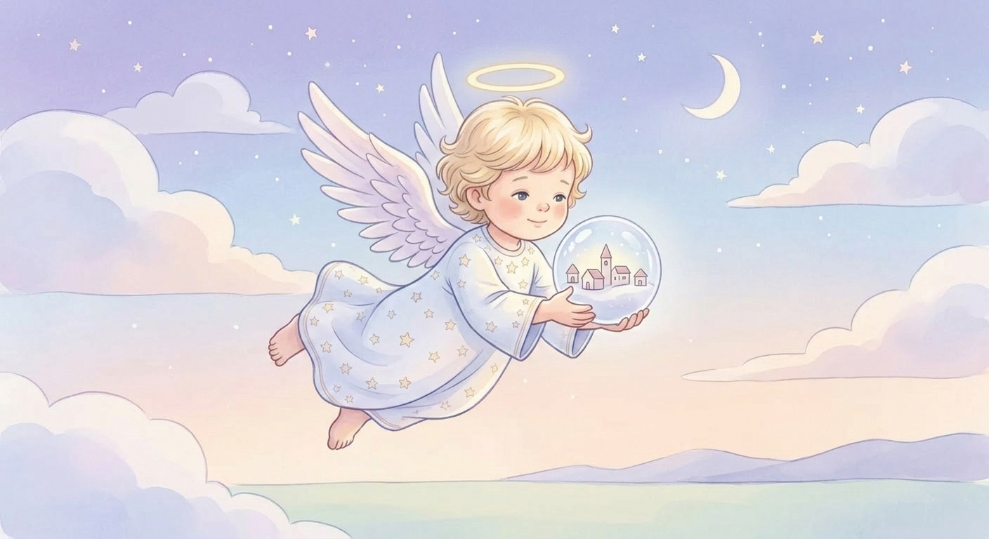 Quiz m&eacute;diumnique : un ange gardien portant une boule de cristal illumin&eacute;e dans un ciel &eacute;toil&eacute; — testez votre don de voyance avec Marie Laure